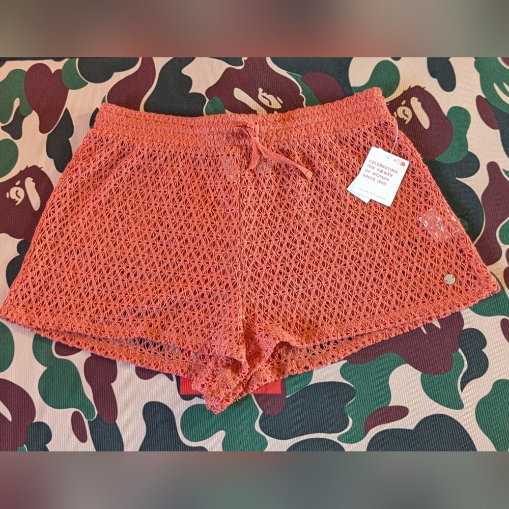 Roxy Sunset Riders Crochet cover up Shorts Muave Women's M Drawstring Waist